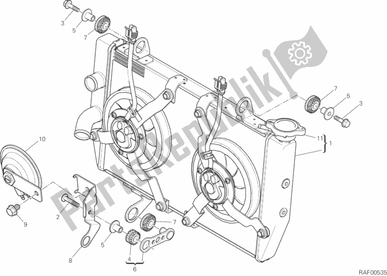 All parts for the Water Cooler of the Ducati Multistrada 950 Touring 2018